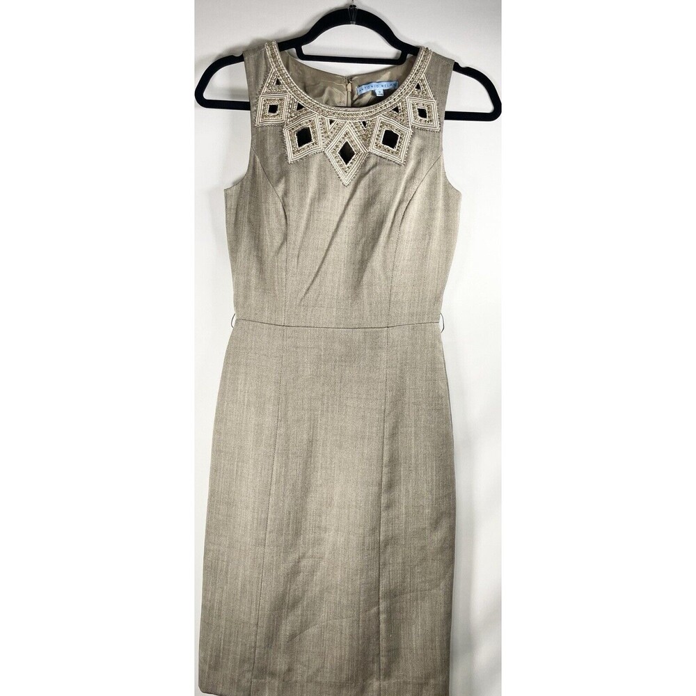Antonio Melani Cutout Embellished Sheath Safari Pencil Career Beaded Dress Sz 0